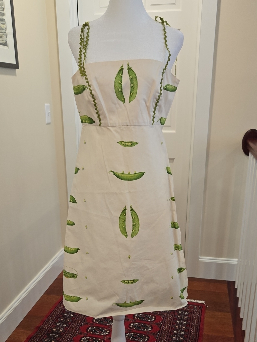 Cream Midi Dress with Green Pea Pod Print